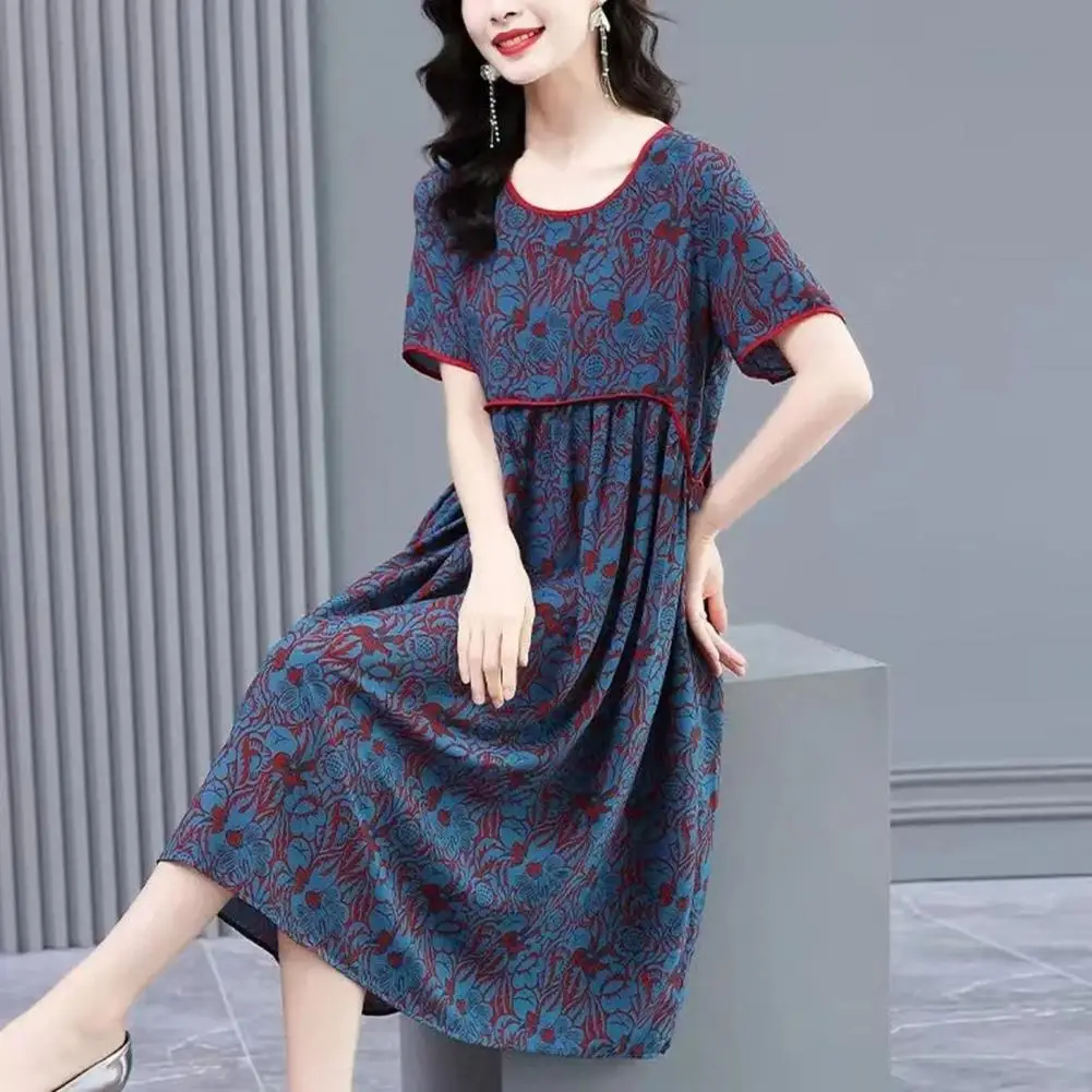 

Женское винтажное платье с цветочным рисунком, элегантное Плиссированное летнее платье с круглым вырезом и коротким рукавом