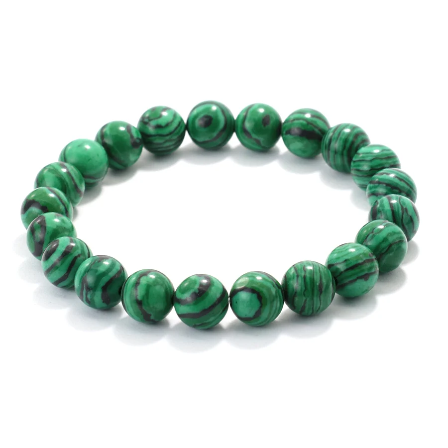Браслет Унисекс С Малахитовыми Бусинами 4/6/8/10 Мм Зеленый Круглый Шарм Для