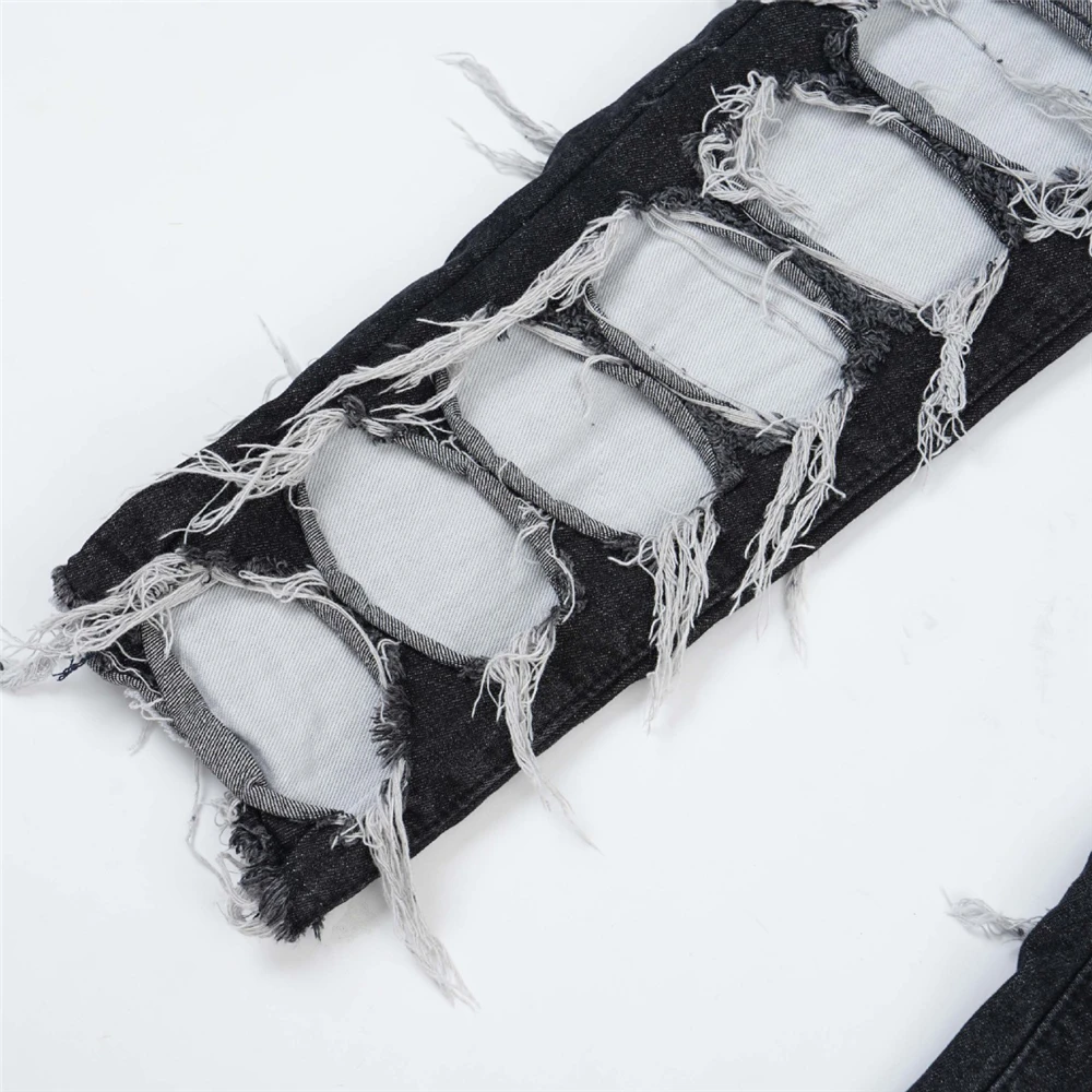 2023 Vintage Denim Pants Men Streetwear Retro Ripped Hole Denim Pant Jeans HipHip Casual Joggers Trousers Jeans