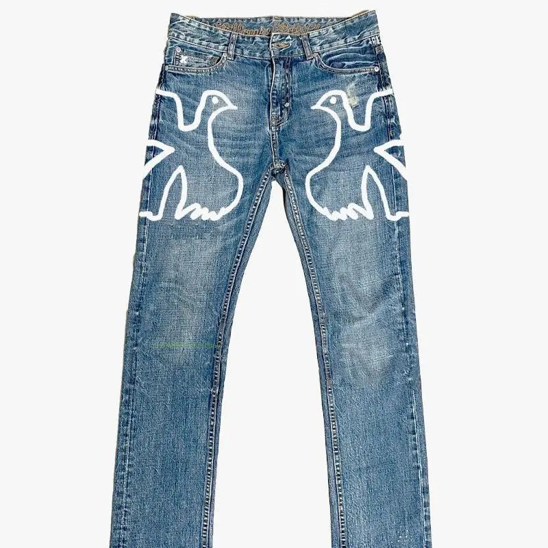 Jeans High Street Retro Embroidered Washed Trousers Men and Women Niche Hip Hop Y2k Street Trend American Straight Casual Jeans