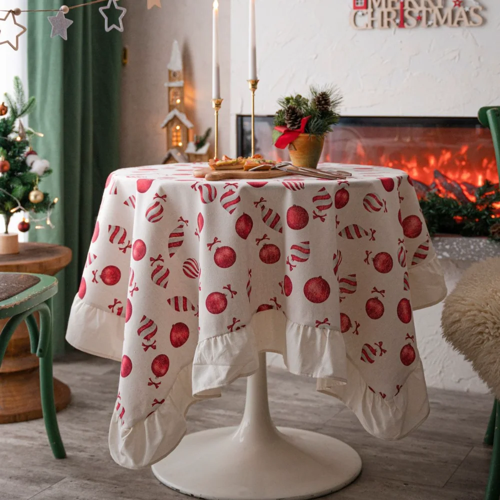 

American Red Candy Ruffle Print Tablecloth For Table Decoration Christmas Tablecloth Rectangular Tablecloths Wedding Cloth Party
