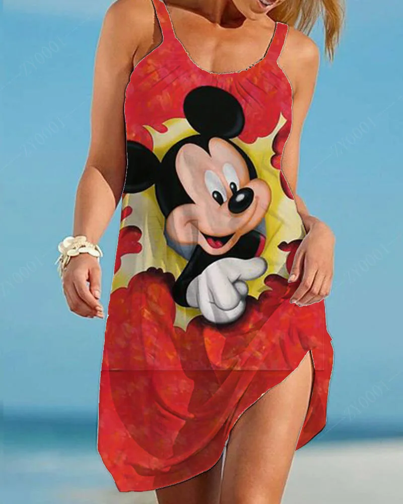 

Disney Summer Retro Sun Dress Women's Sexy Halter Neck Sleeveless Women's Party Dress High Quality Long Size Beach Dress