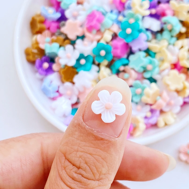 100pcs New Cute 9mm Resin Mini Flower Flat Back Cabochon Scrapbook Kawaii DIY Embellishments Accessories images - 6