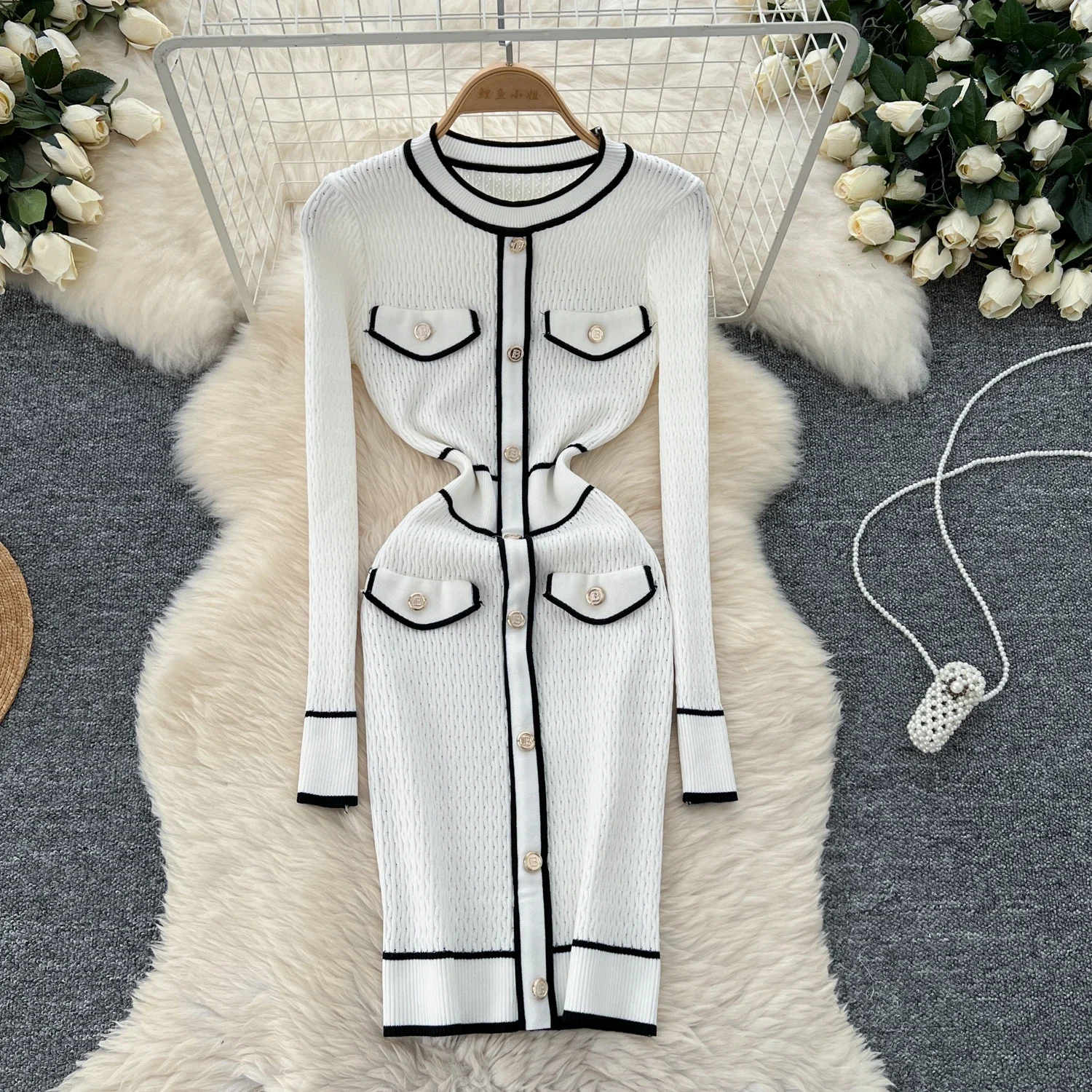 Женское винтажное трикотажное платье элегантное облегающее однобортное