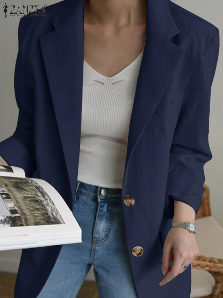 

Женский Осенний тонкий пиджак ZANZEA 2023, элегантный однотонный блейзер с отложным воротником и длинным рукавом, повседневный офисный костюм, свободная верхняя одежда, куртки