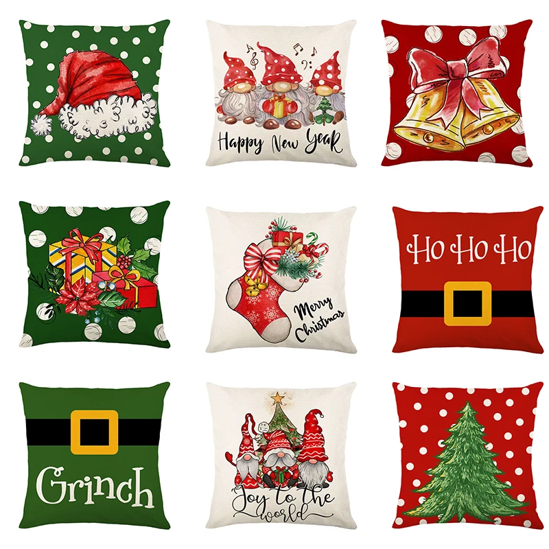 

45x45cm Christmas Pillow Cover New Linen Print Christmas Gift Home Sofa Cushion Cover Pillow
