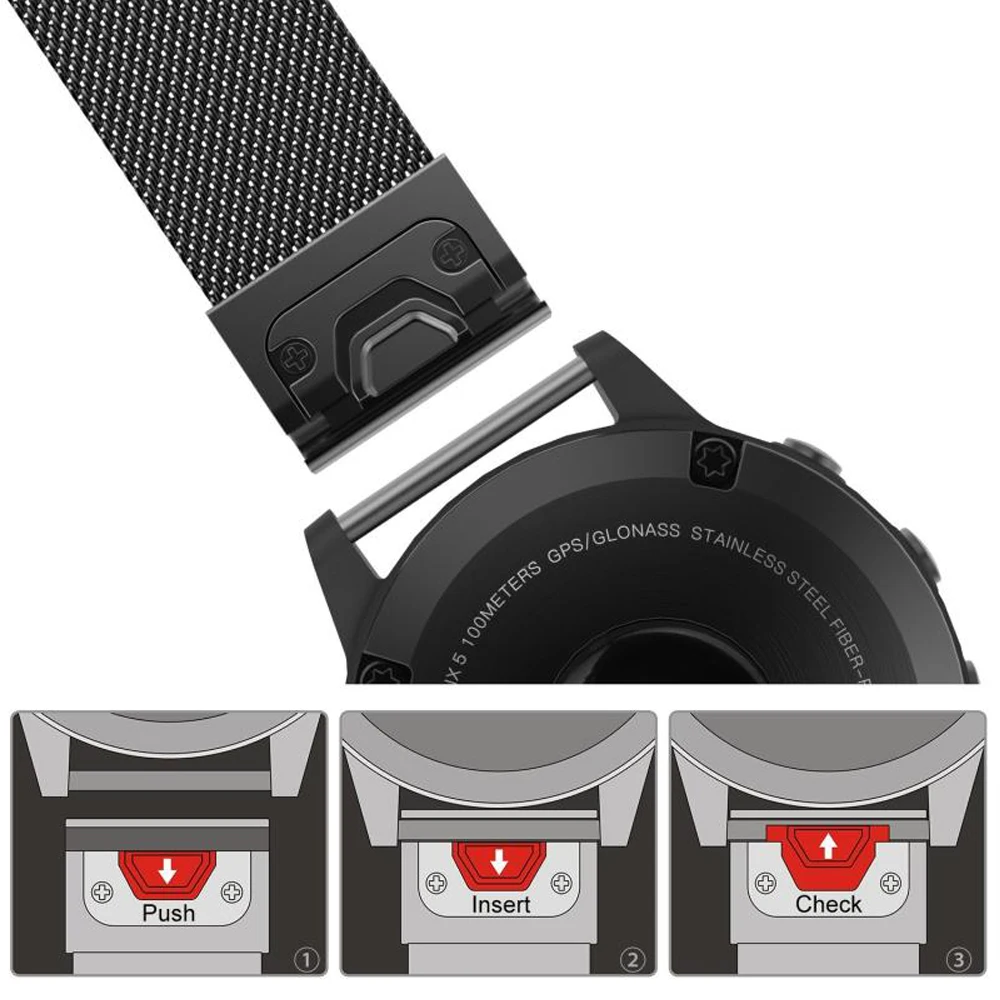 Premium 26 22 20mm Metal Strap Garmin Fenix 6S 6X 6 Pro Magnetic Ring Strap Quick Release Stainless Steel Bracelet