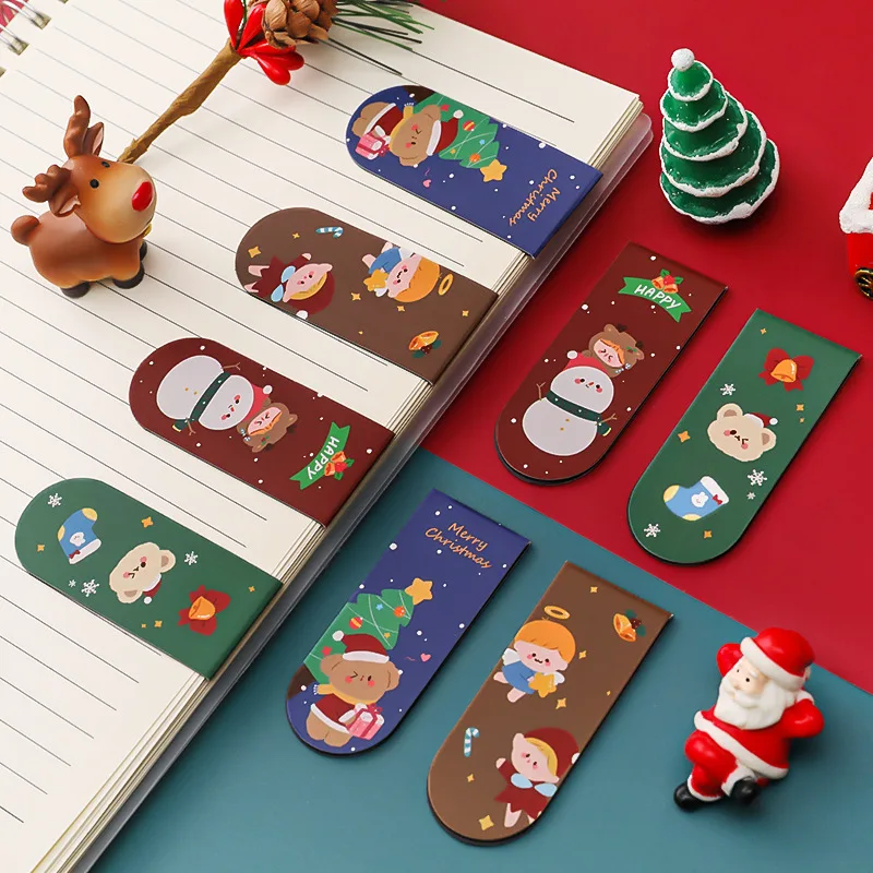 

Мультяшные рождественские Снеговики магнитные закладки для книг Изысканная креативная Милая закладка для девочек Студенческая Двусторонняя бумажная папка для книг