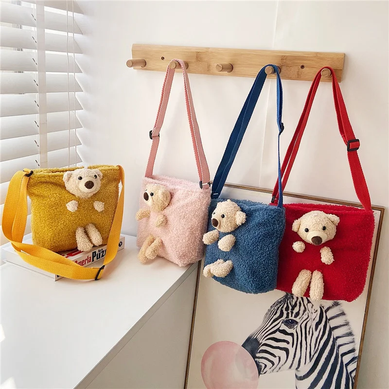 

Children Korean Version Plush Bag Little Girl Change Messenger Bag Cute Fashion Princess Bear One Shoulder Fresh Bag Plush Toys