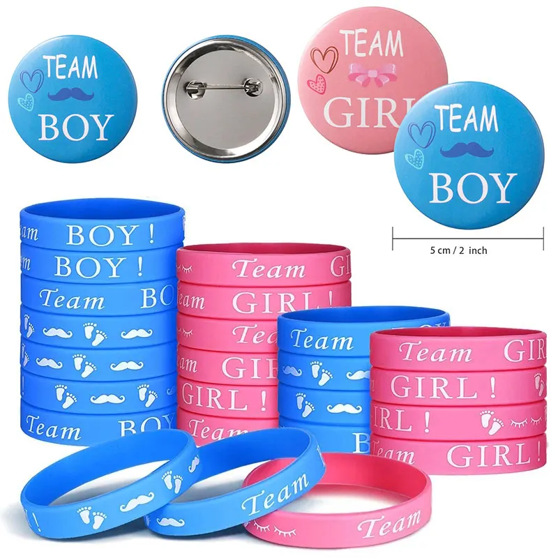 Pulsera de Team Boy Team Girl para dama, brazalete con insignias de reconocimiento de género, decoración con estampado de pie para fiesta de bienvenida en casa, Baby Shower