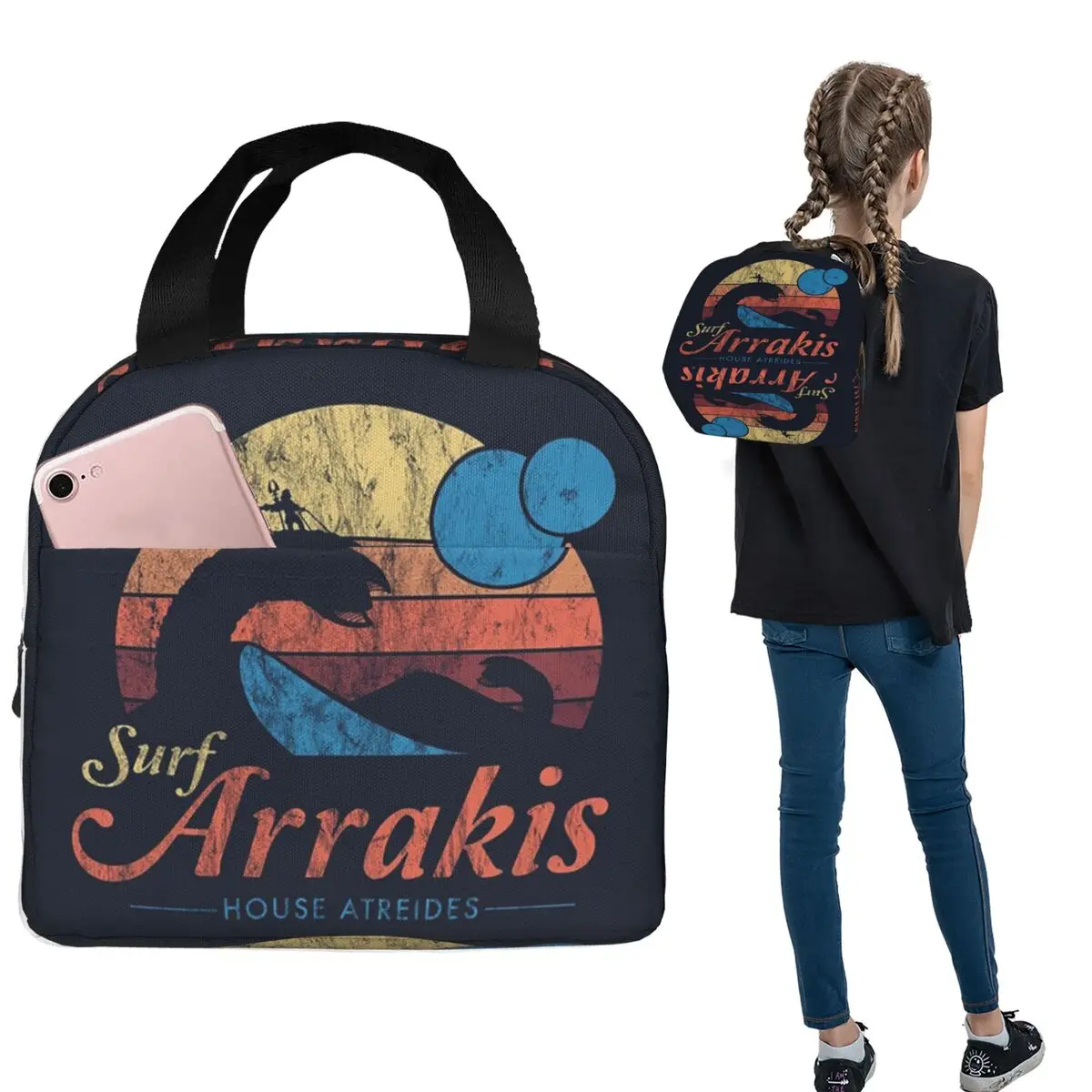 Фото Термосумка для обедов Visit Arrakis Distressed Surf Dune Sci Fi, изолированная, для женщин и детей, портативная, для еды, термосумка-тоут №2