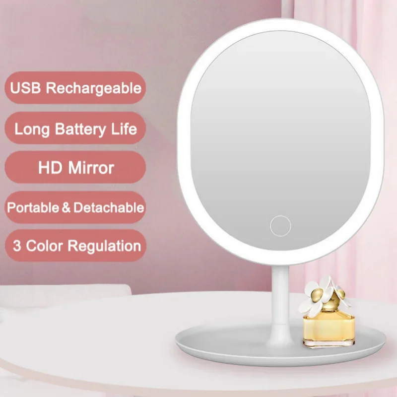 5-кратное Увеличительное Настольное Зеркало Для Макияжа С 3 Светодиодными
