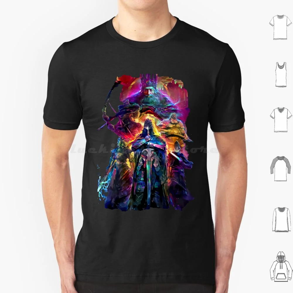 Retrowave Soul 2 T Shirt Big Size 100% Cotton King Dark Sword Souls Fire Hole Sky Purple Games Knight Burn Darksider Colorful