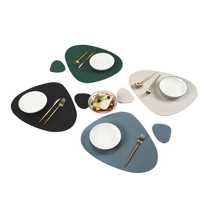 

Imitation leather European-style ins wind placemat Oil-proof table mat Western food coaster triangle insulation pad coaster set