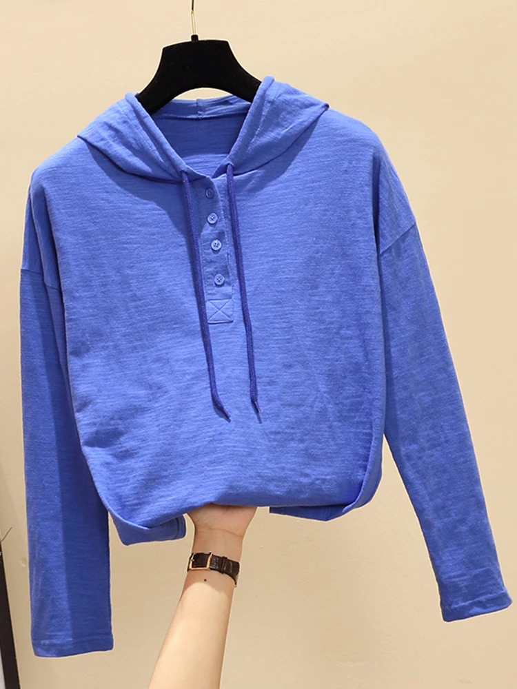 Женская футболка с капюшоном Gkfnmt белая хлопковая Приталенная длинным рукавом