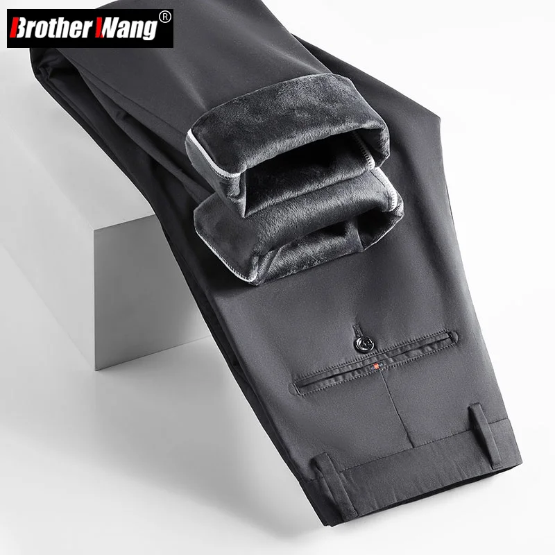 

Winter Classic Men's Warm Fleece Casual Pants Business Fashion Thicken Stretch Fabrics Suit Pants Male Trousers Clothing