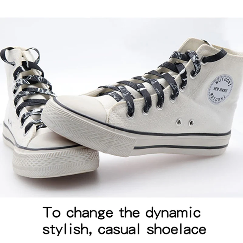 

1 Pair 120/140/160cm Flat Pattern Printing Shoelaces 8mm Black and White Texture Polyester Cotton Sneakers Sports Shoe Laces