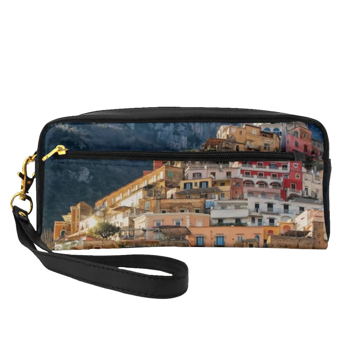 

Architecture Mountains Leather Storage Organizers Italy Positano Large Capacity For Makeups Makeup Pouch Woman Cosmetic Bags