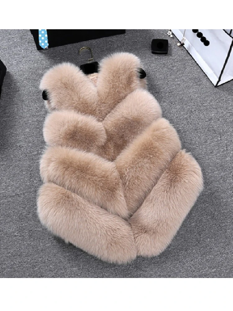 

New Luxury Faux Fox Fur Vest Women Furry Short Faux Fur Vests Coat Fur Gilet Fourrure Autumn Winter Overcoat