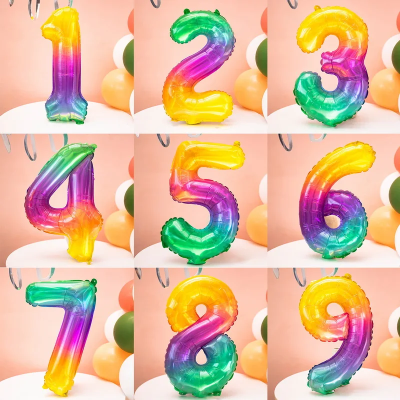 Number Balloon 0-9 Gradient Color Number Balloon Foil Letter Happy Birthday Wedding Party Decoration Round Balloon