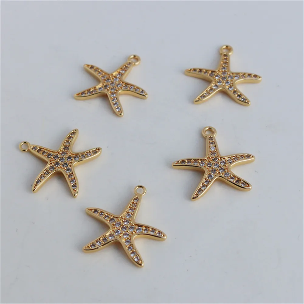 

14k gold color retaining inlaid with zircon 17mm starfish pendant diy jewelry necklace bracelet pendant