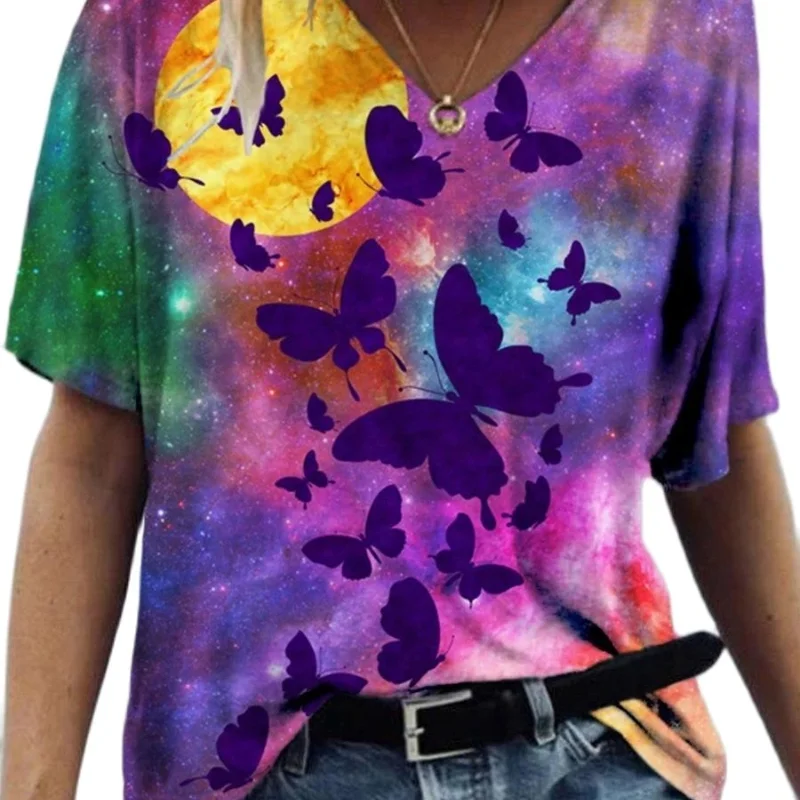 

Womens Clothing Cartoon Animal Print Summer Female Short Sleeve-street T-shirt Loose Butterfly Floral Tshirt Fashion Ladies Top
