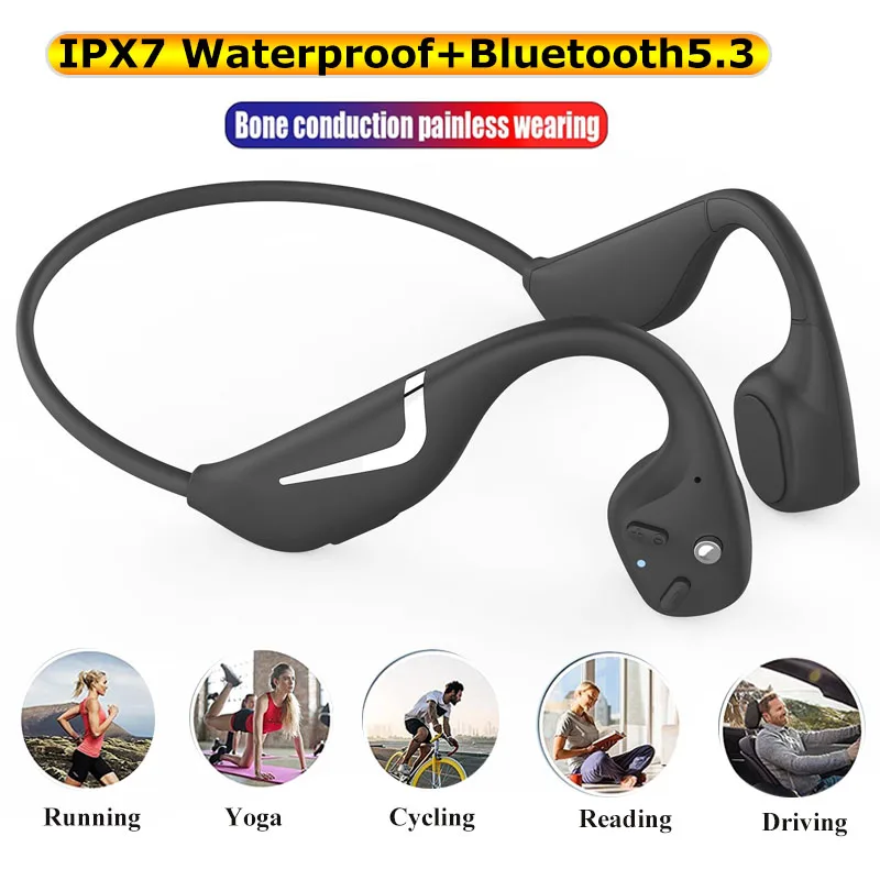 

IPX7 водонепроницаемые наушники с костной проводимостью Bluetooth5.3 Hifi Спортивная Музыкальная гарнитура с микрофоном RGB светильник 15-20 ч Время воспроизведения