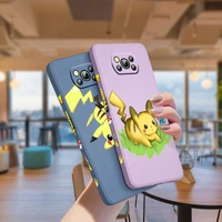 pikachu cartoon anime for xiaomi poco x3 nfc f3 gt m4 m3 m2 pro c3 x2 11 ultra silicone liquid left rope phone case cover fundas