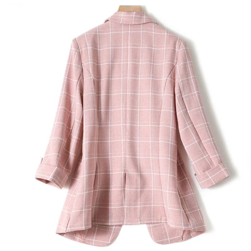 Fashion Blazers Jacket Ladies Plaid Work Office Blazers Ladies Spring and Autumn Casual Three-quarter Sleeve Jacket 2023 New