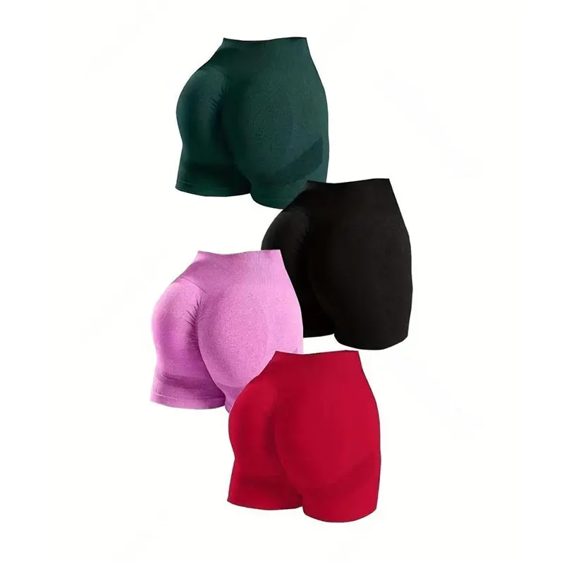 Yoga Basic 4pcs Marled Knit Scrunch Butt Wideband Waist Seamless Sports Shorts Yoga Basic 4pcs Marled Knit Scrunch Butt Wideband Waist Seamless Sports Shorts