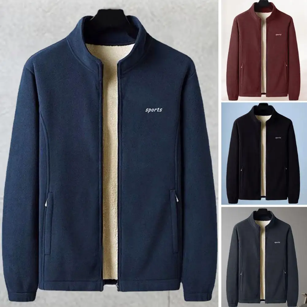Stylish Men Overcoat Thickened Cozy Warm Zipper Climbing Coat  Men Outerwear    Men Coat