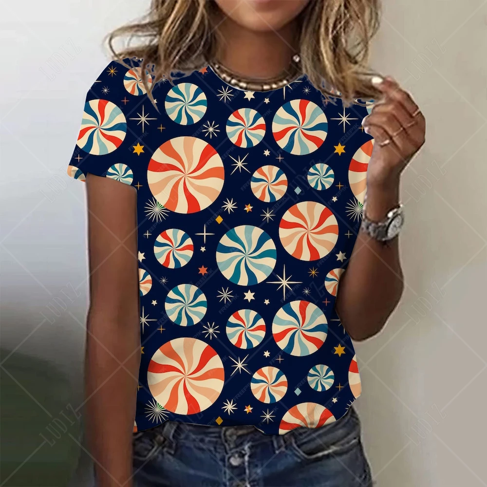 

Christmas Woman T Shirts 3D Print O-Neck Short Sleeve Tees Luxury Female T-shirts Oversized Streetwear Y2k Clothing For Girls