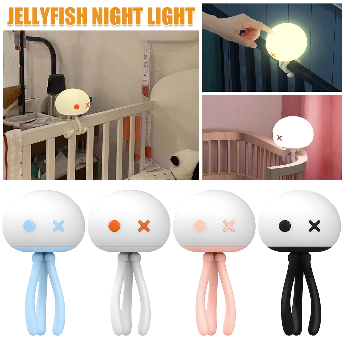 

New Jellyfish Baby Night Light with Flexible Tripod 3 Color Changing LED Table Light 1.5W DC5V 1200mAh USB Rechargeable Silicone