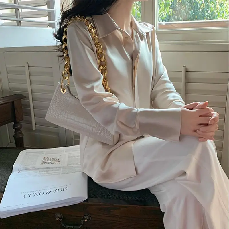 

Women 2023 New Spring Fashion Design Silk Shirt Chiffon Blouses Female Long Sleeve Lady Blous Causal Loose Street Shirts A08
