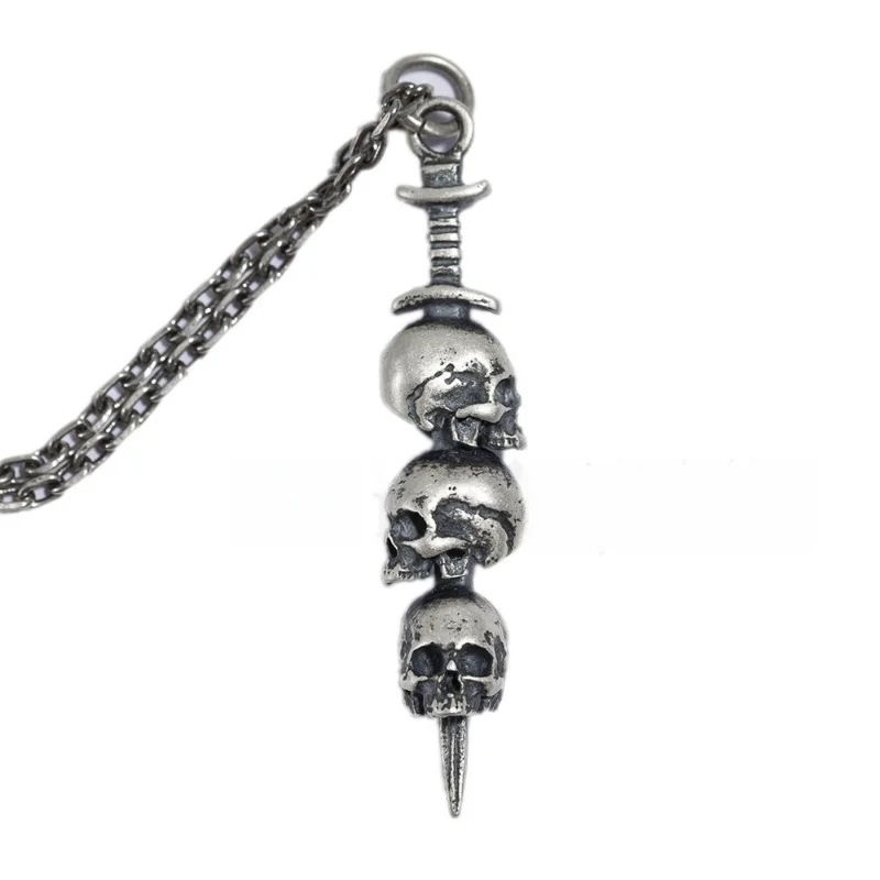 BOCAI S925 Стерлингового Серебра Подвески для Женщин Мужчин Ретро Череп-Голова Меч