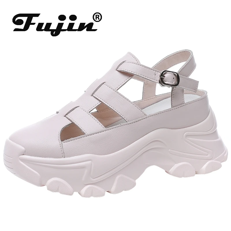 

Fujin/летние женские сандалии на высоком каблуке с застежкой-липучкой; Повседневные сандалии с открытым носком и пряжкой; Модная женская обув...