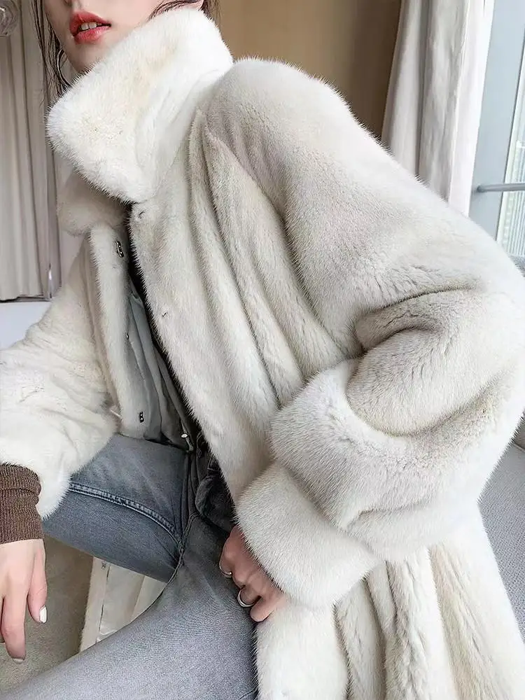 

2022 autumn and winter new imitation velvet mink coat for women, full mink mink fur, long coat over knee, young