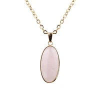 fashion natural stone oval pink quartz opal pendant necklace for women jewelry