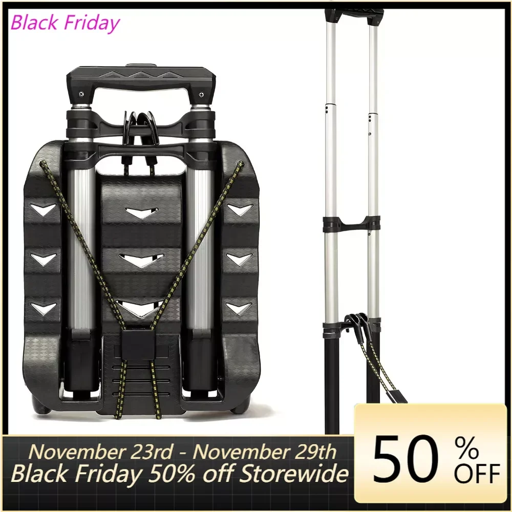 

Folding Luggage Cart - Lightweight Aluminum Collapsible and Portable Fold Up Dolly for Travel, Moving and Office Use (Black)