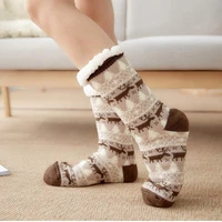 thermal grip socks women winter plush soft female anti slip non home slippers short floor fuzzy sock fluffy deer elk christmas