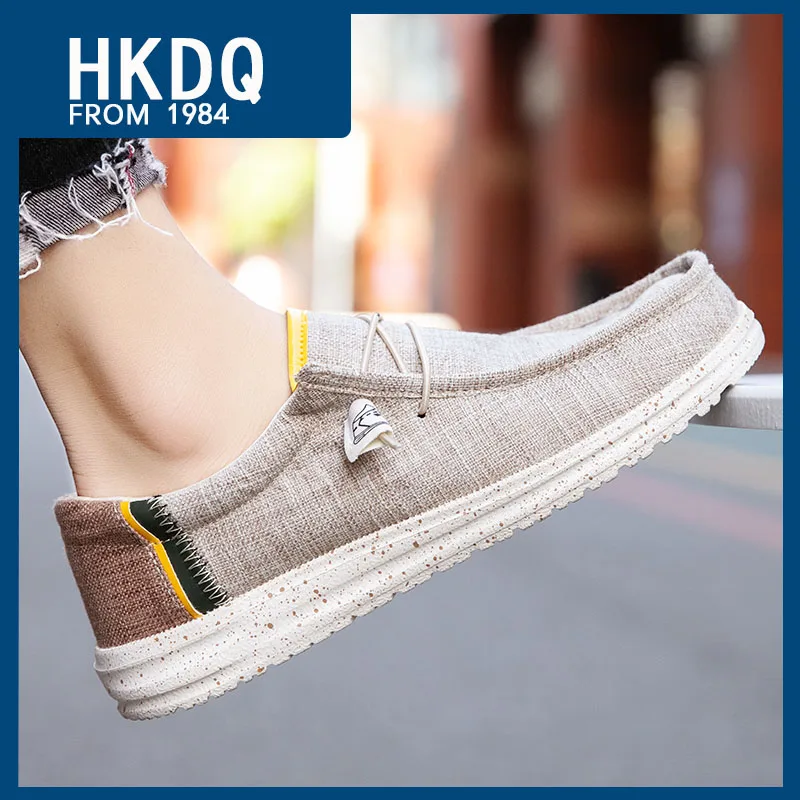 

HKDQ Summer Khaki Lightweight Linen Shoes For Men Breathable Men's Casual Loafers Comfortable Man Slip-on Shoes Big Size 40-48