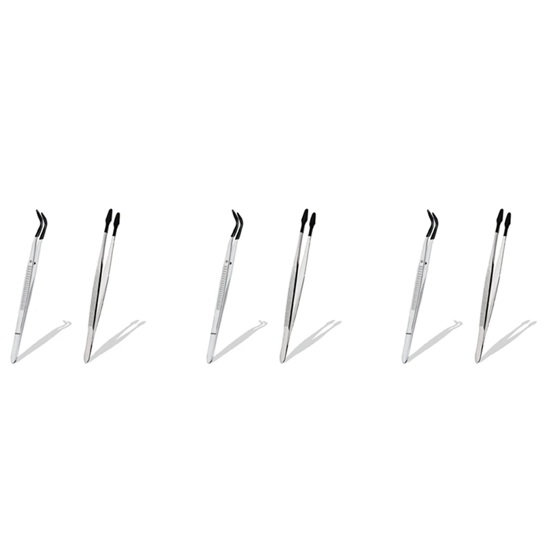 

6 Pcs Of Rubber Tip Tweezers Set For Craft Laboratory Industrial Hobby Tweezers Pliers Jewelry Stamp Plastic Box 15Cm