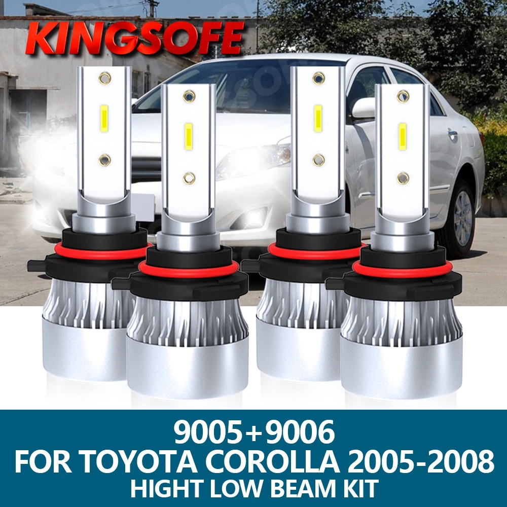 

4Pcs LED Headlight 9005 HB3 9006 HB4 Car Light 16000LM 80W 6000K White Hight Low Beam Bulbs Kit For Toyota Corolla 2005-2008