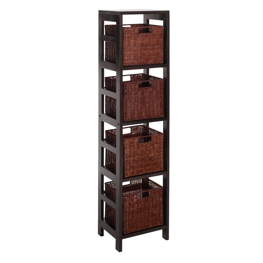

Winsome Wood Leo 5pc Storage Shelf with Basket Set, Shelf with 4 small baskets