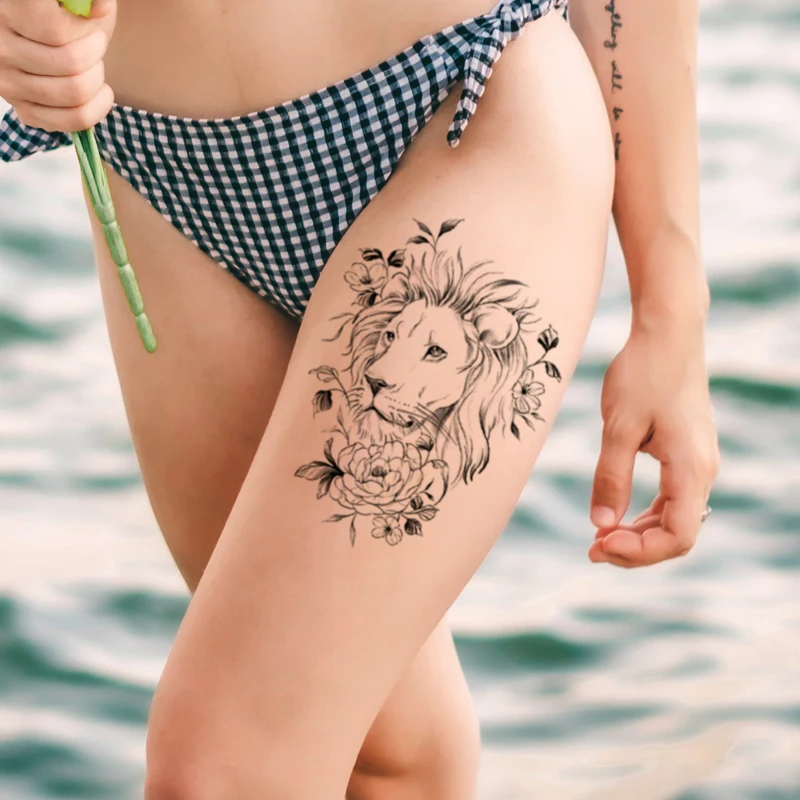 

Large Size Arm Half Sleeve Tattoo Sketch Lion King Rose Waterproof Temporary Tatoo Sticker Flower Leaves Men Women Totem Tatto