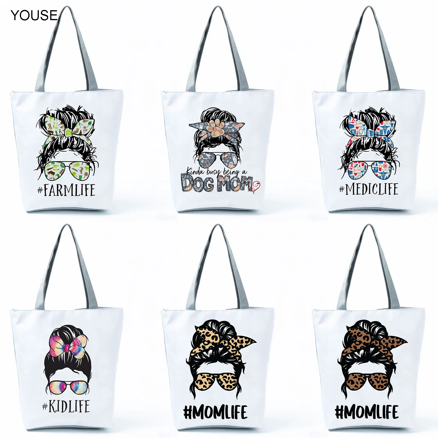 

Customize Hairpin Sunglasses Girl Print Handbags Cartoon Cool Hipster Chic Women Tote Eco High Capacity Reusable Shopping Bags