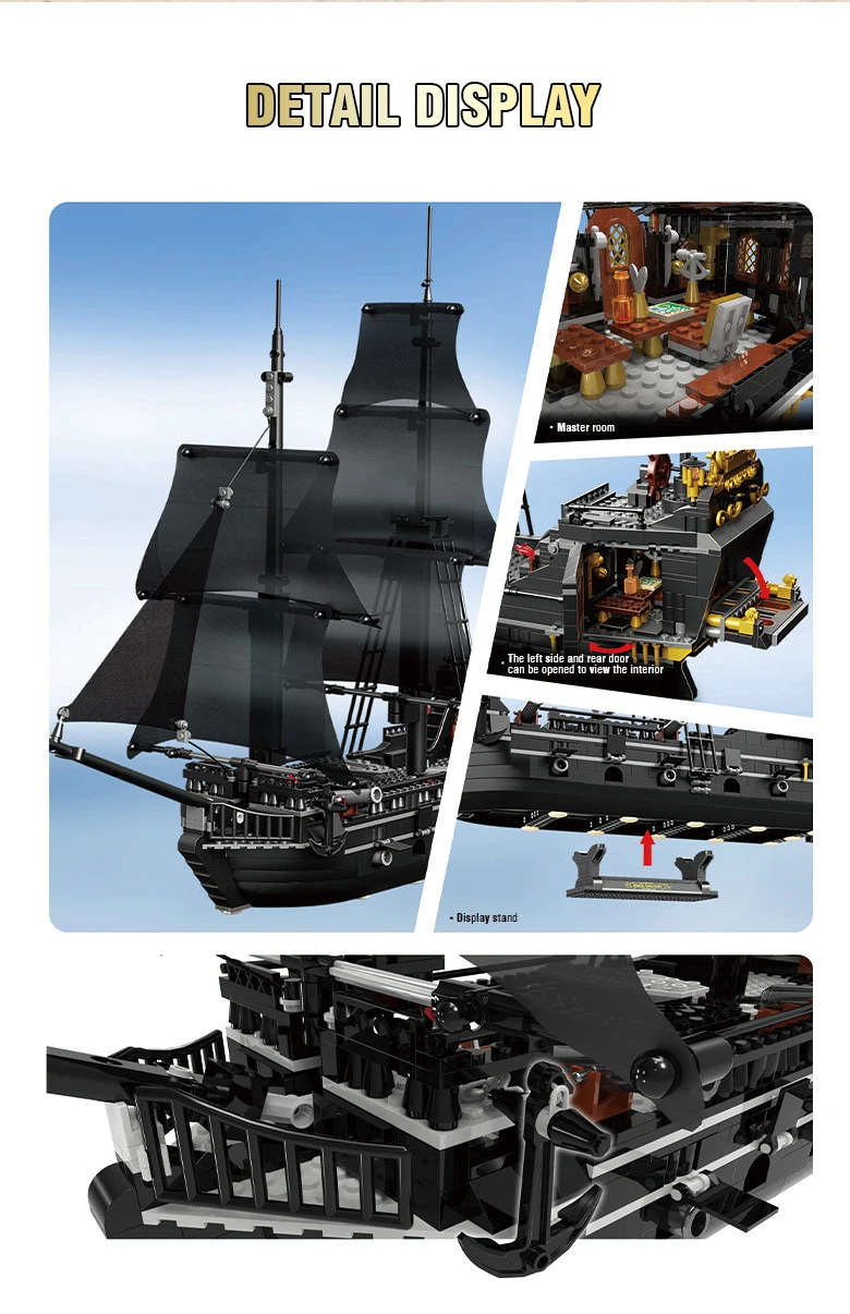 Набор Строительных Блоков Черный Волшебный Пиратский Корабль 1424 Шт.