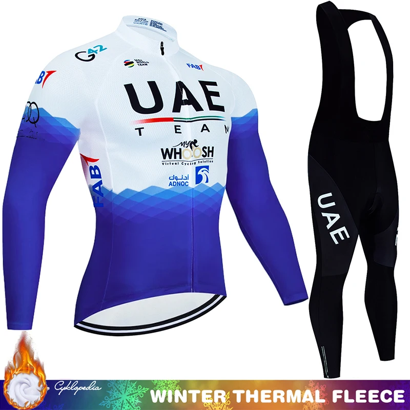 

UAE Fleece Cycling Jersey Men Mtb Male Clothing Man Clothes Men's Bike Winter Thermal 2024 Mens Bicycle Pants Set Suit Outfit