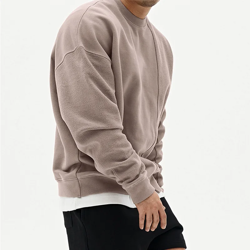 Spring and autumn men's sweater Korean version loose fashion brand round neck solid color sweater men's patchwork shoulder
