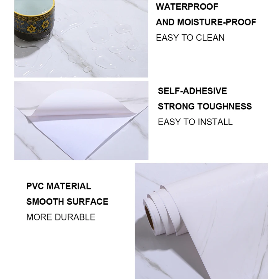 ПВХ Глянцевые белые мраморные обои самоклеящиеся водонепроницаемые Стикеры для